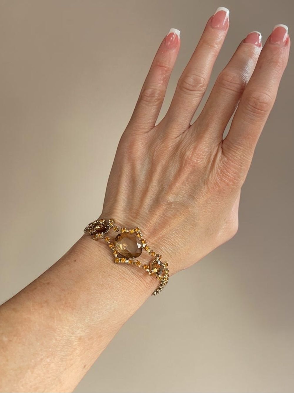 Mid Century Amber Rhinestone Statement Bracelet
